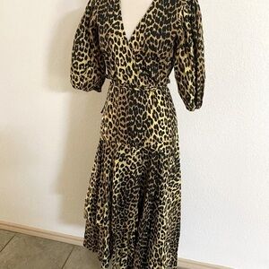Gianni Cheetah Print‎ Wrap V-Neck Black & Gold Women's Dress Size 34/Small